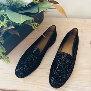 Donatello Women's Anya Loafers Smoking Slippers Elegant Black Velvet Patterned 6